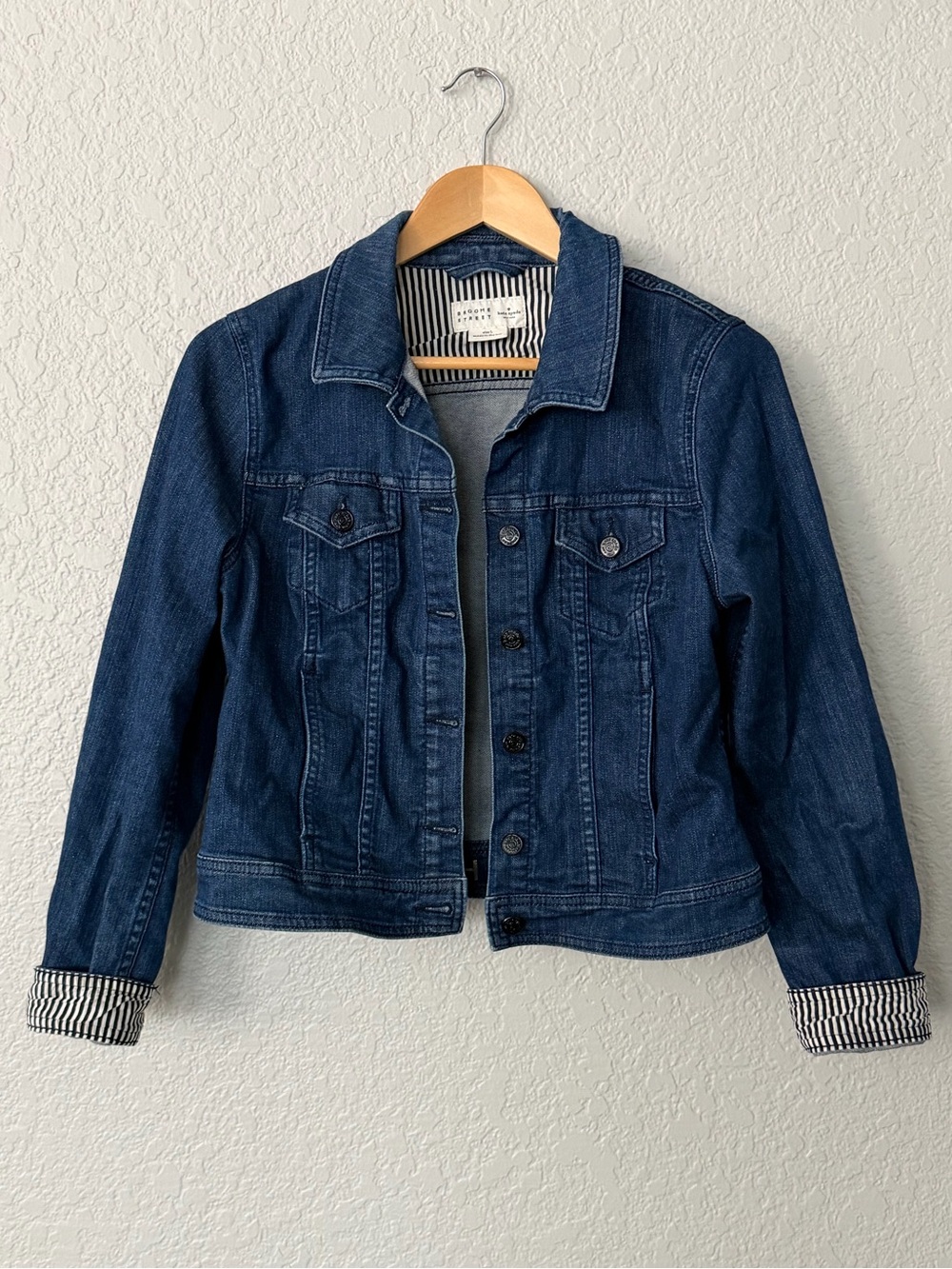 kate spade Brooke Street Dark Blue Denim Jacket with Striped Cuff Detail